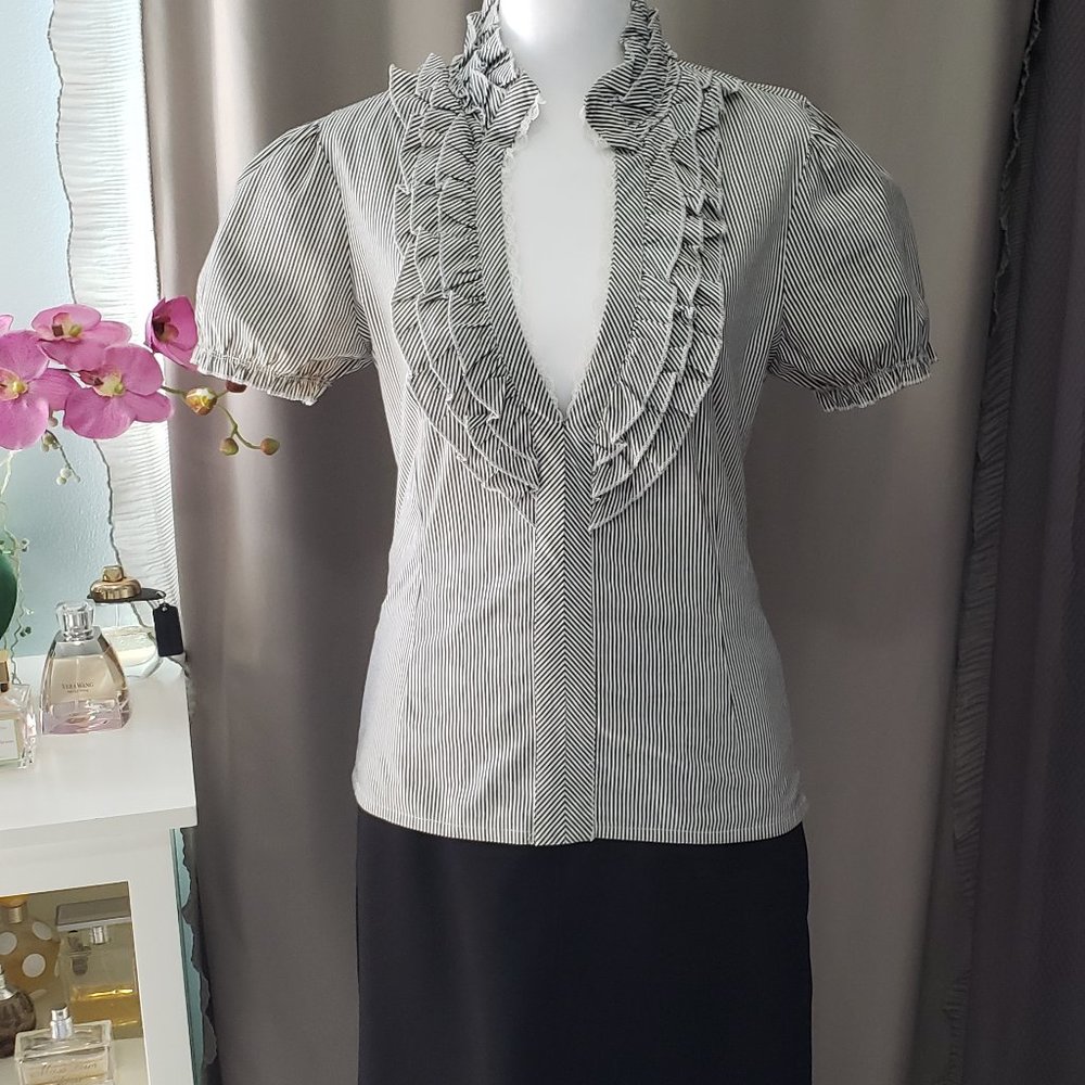 GUESS Striped Ruffle Fitted Shirt